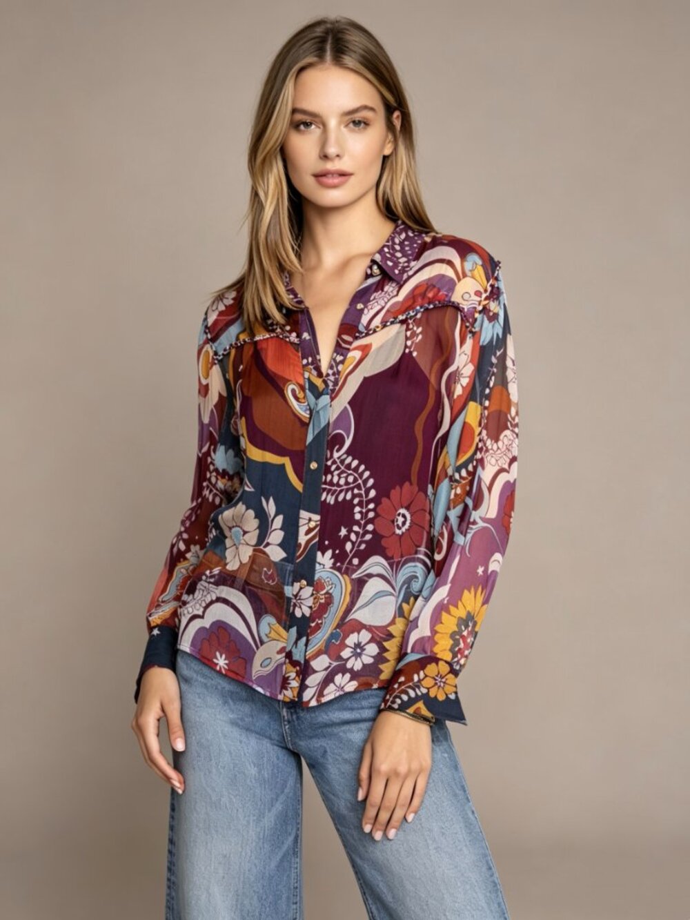 NWOT Johnny Was Katerina Braided Silk Floral Twist Blouse Women's Size XS